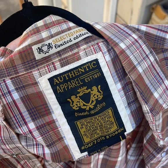 COTTON ON AUTHENTIC APPAREL FLANNEL SHIRT L BROWN WHITE RED MENS - Picture 2 of 2